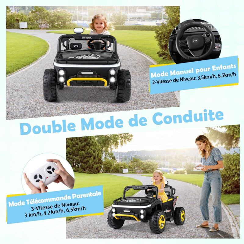 COSTWAY Voiture électrique Enfant 24V Avec Benne Basculante, Télécommande 2,4G, Musique, LED, Pour 3-8 Ans