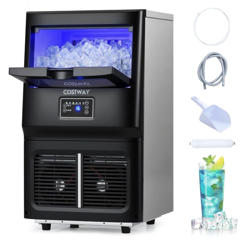 Relax4life Machine à Glaçons en Acier Inoxydable avec Réservoir 3,2 L, 18 KG /24 H, par 15-20 Min, Glace Écran LCD et Auto-Nettoyage, Stockage de pour Maison, Café