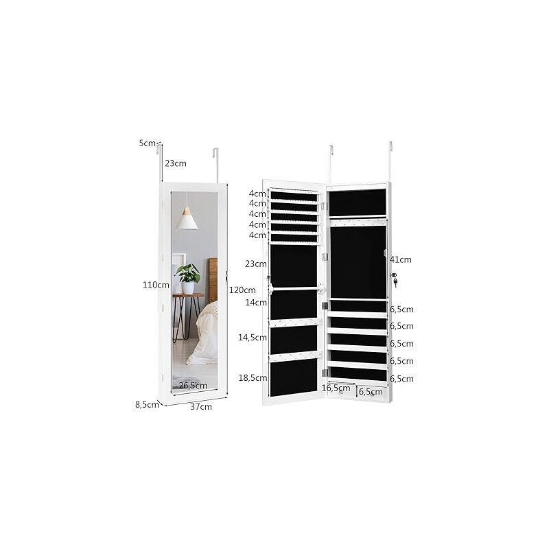 Armoire à Bijoux Murale COSTWAY Avec Miroir Et Lumières LED - Blanc