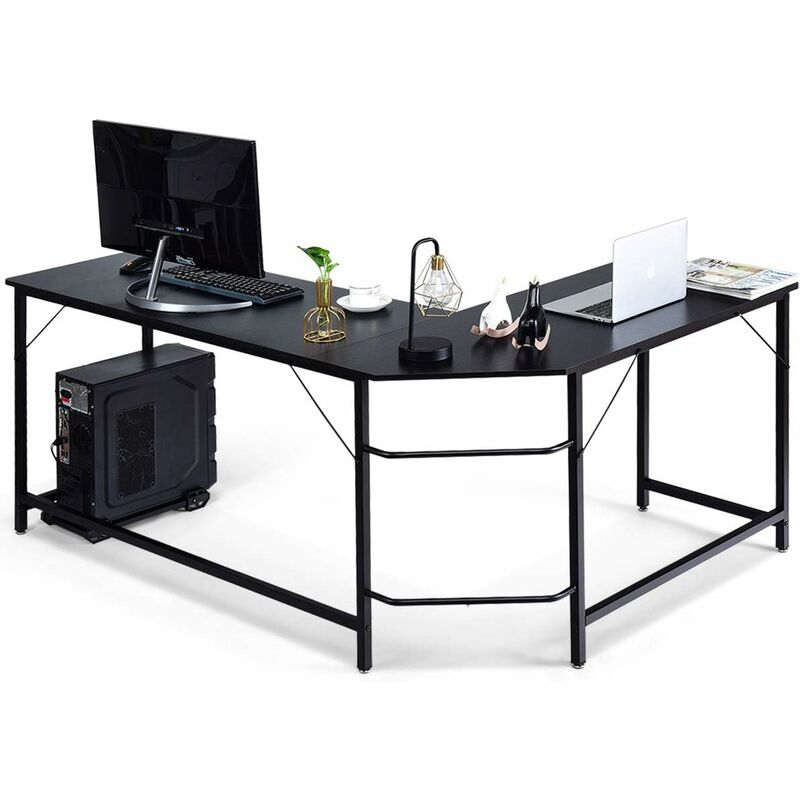 Costway bureau informatique industriel, bureau d'ordinateur avec étagère de  rangement et patins réglables, meuble bureau gaming, poste de travail,  table de travail (naturel) - Conforama