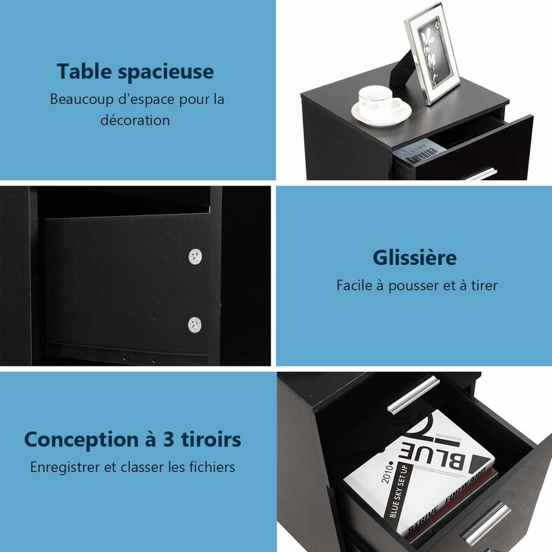 COSTWAY Caisson de Bureau Verrouillable avec 2 Grands Tiroirs, Support COSTWAY Caisson de Bureau Verrouillable avec 2 Grands Tiroirs, Support