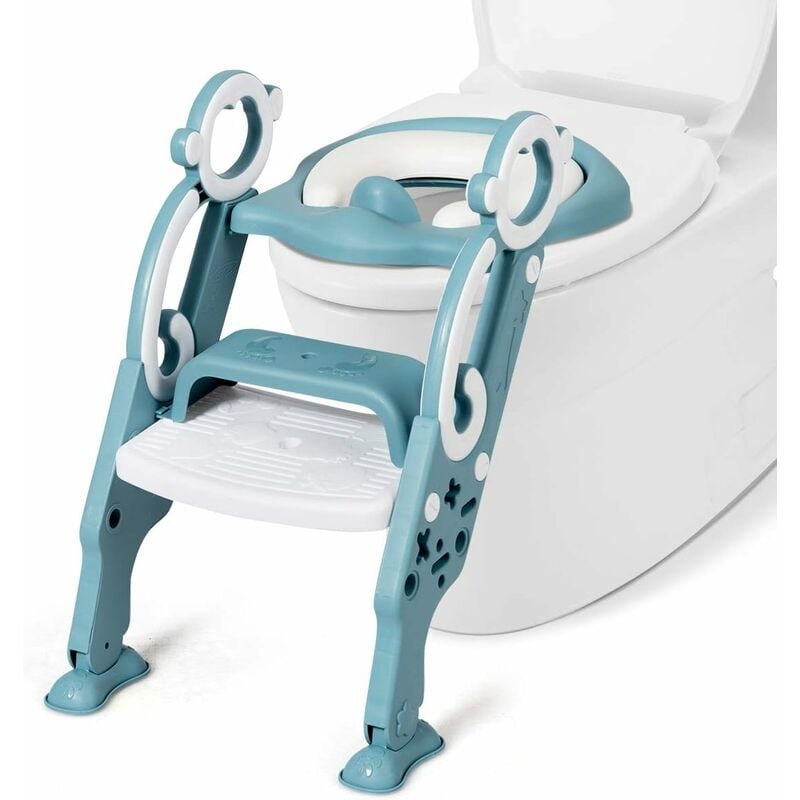 COSTWAY Siège de Toilette pour Enfants, Pliable et Hauteur Réglable,  Réducteur de Toilette pour Bébé avec Marches Larges et Antidérapantes