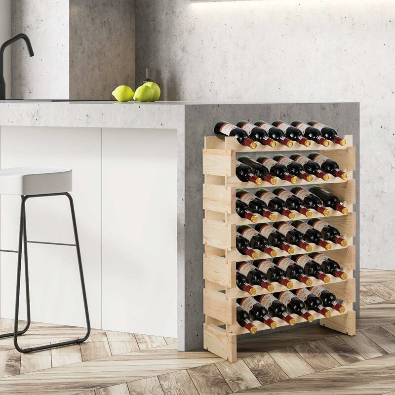 Costway casier à bouteilles pour 36 bouteilles, range bouteille vin avec 6  étagères, porte bouteille en pin massif, grand espace superposable, 63 x 28  x 85cm - Conforama