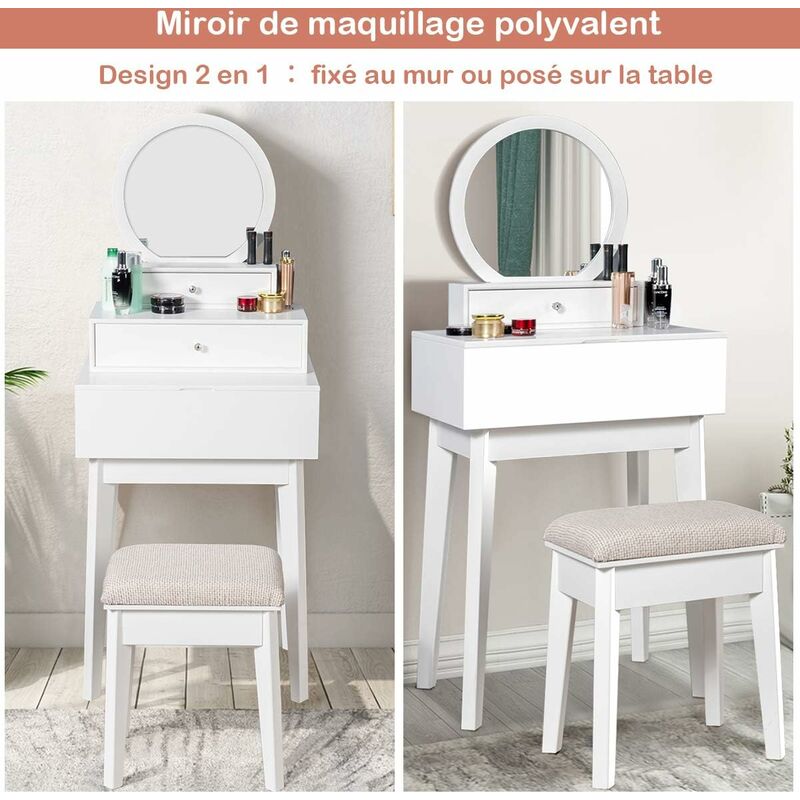 Coiffeuse Murale Espace Miroir Coiffeuse COSTWAY Avec 2 Tiroirs