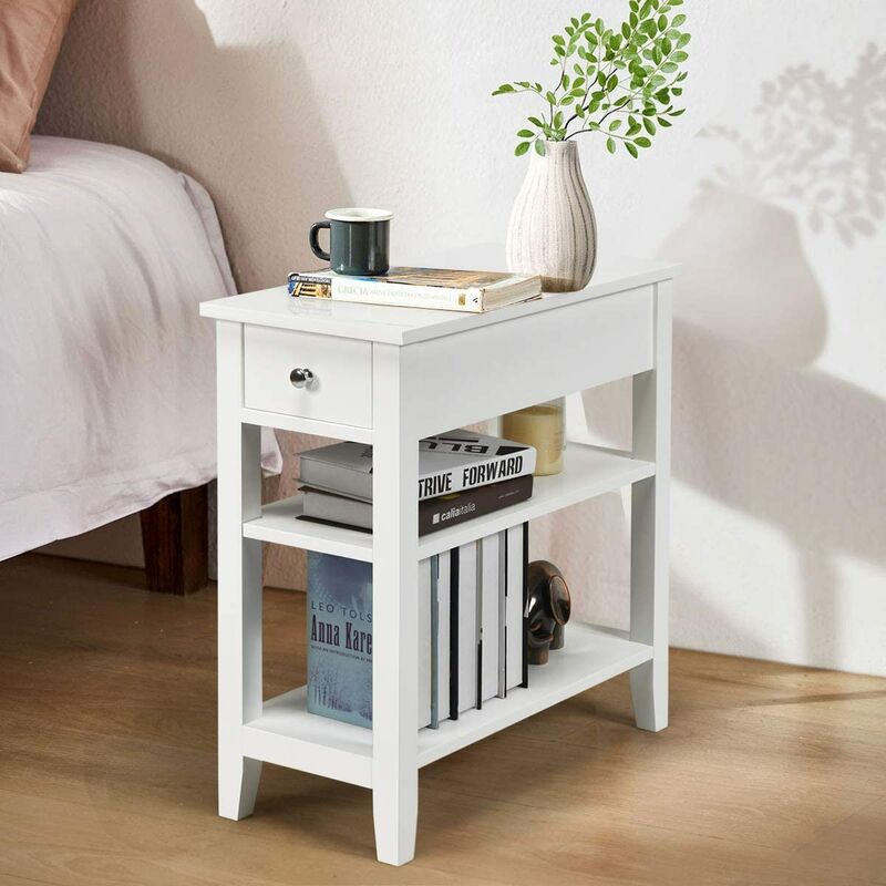 Table De Chevet ADGO Malwa Avec 2 Tiroirs Et étagère - Blanc, Dimensions 32x40x59 Cm, Design Moderne