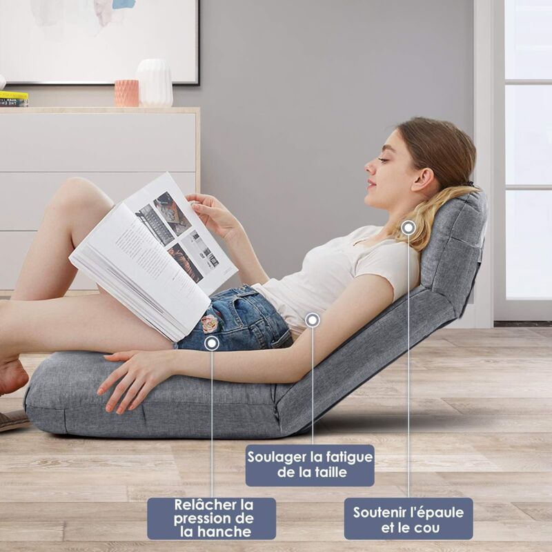 Canapé de sol pliant avec 5 positions réglables, couchette inclinable, pour  la méditation et le jeu