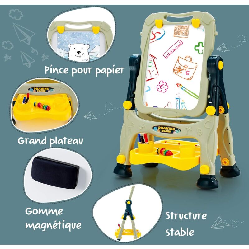 2en1 Tableau Enfant 2 Faces Noir Craies Et Magnétique Blanc 2