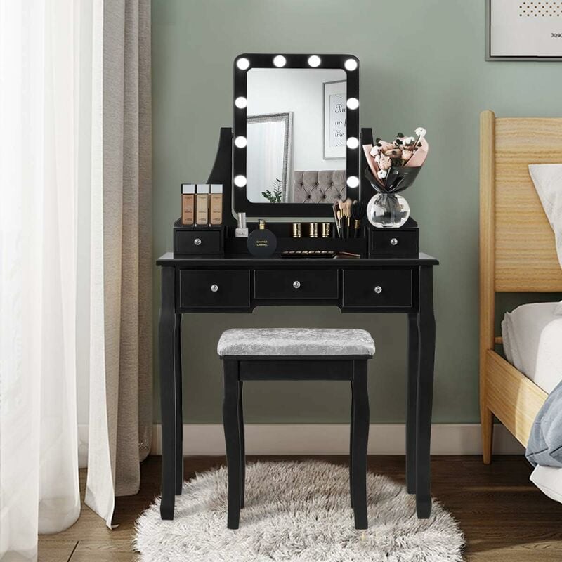 Vasagle coiffeuse avec miroir et ampoules, table de maquillage