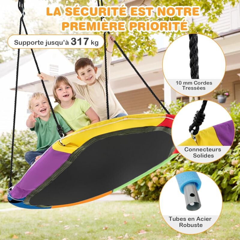 Balançoire Soucoupe Ovale 150 Cm COSTWAY – LEDs 8 Modes, Cordes Réglables 100-180 Cm – Charge 150 Kg