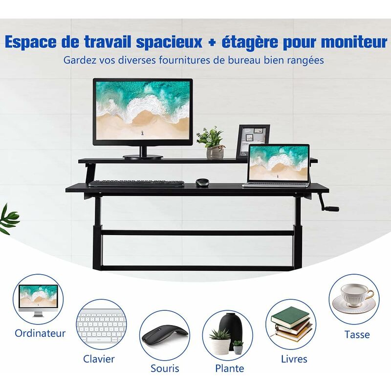 Basics - Bureau de gaming à hauteur réglable avec tablette d'écran  surélevée –