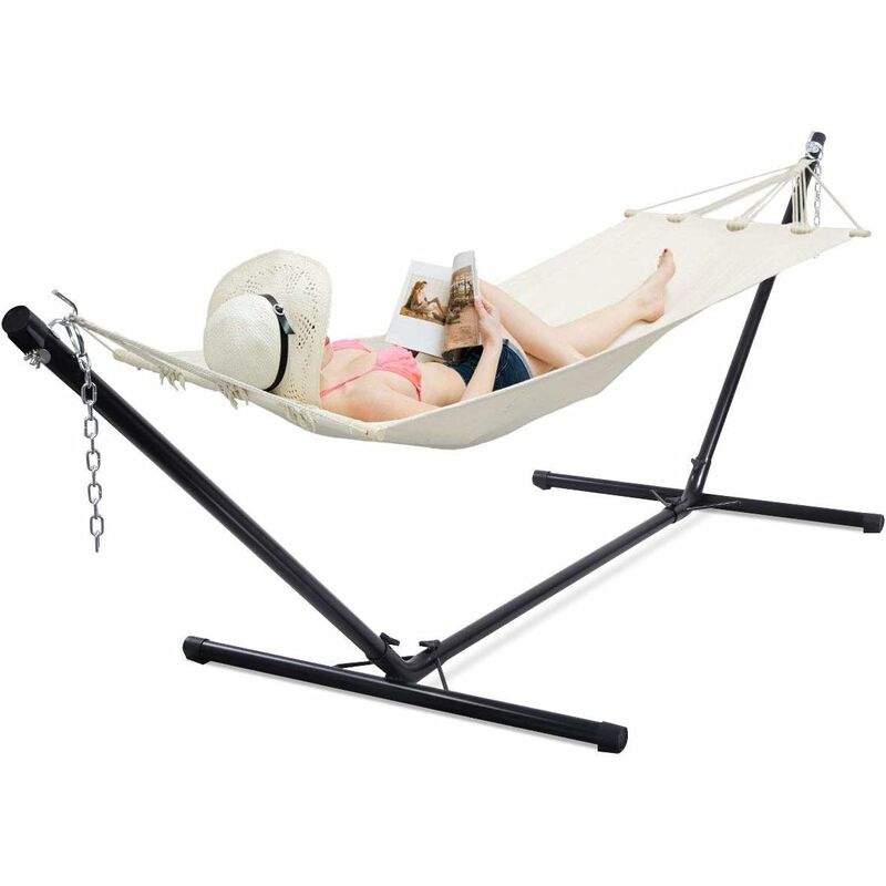 Support Hamac DREAMADE Avec Chaînes Réglables - Charge 200kg - 280x95x115cm - Intérieur/Extérieur