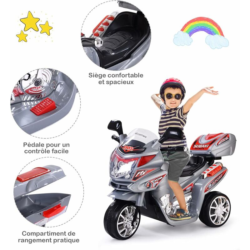 DREAMADE Moto pour Enfant 3-7 Ans avec 3 Roues, Véhicule Électrique 6 V  avec Phare LED et Musique, Vitesse 3 km/h, Marche Avant/Arrière, Charge  Max. 25 KG (Bleu) : : Jeux et Jouets