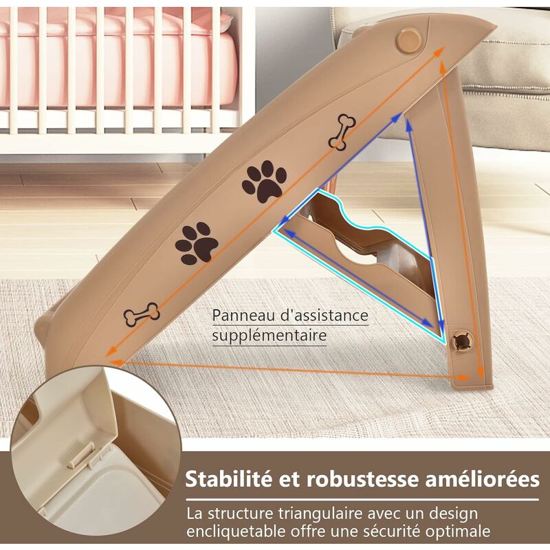 Costway escalier pliable pour animaux/chien/chat, escalier en plastique  avec 4 marches, feutre confortable et coussinets antidérapants, charge max  60kg(marron) - Conforama