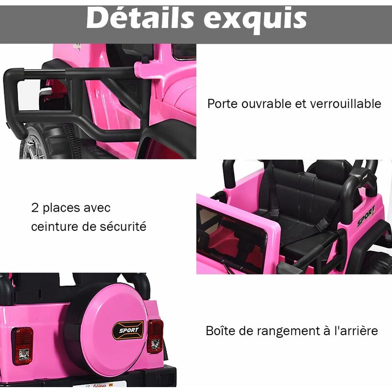 COSTWAY Voiture pour enfants 2 places avec télécommande 2,4G, UTV 12V pour enfants