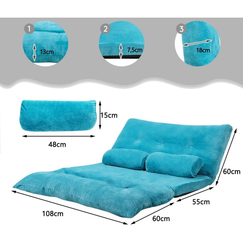 Canapé-lit Paresseux Pliable COSTWAY – Dossier Réglable 6 Positions, Velours Doux, Pas De Montage, Idéal Salon Ou Chambre D’appoint