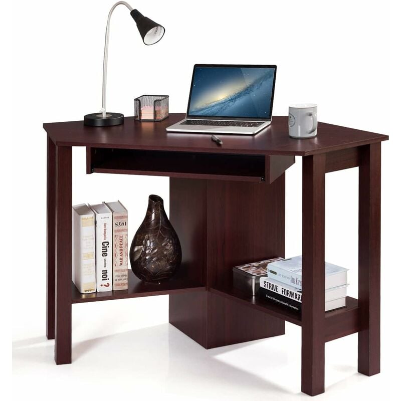 Table de bureau ordinateur en bois moderne avec étagère à 4 niveaux en  acier---Marron/Roux - Cdiscount Maison