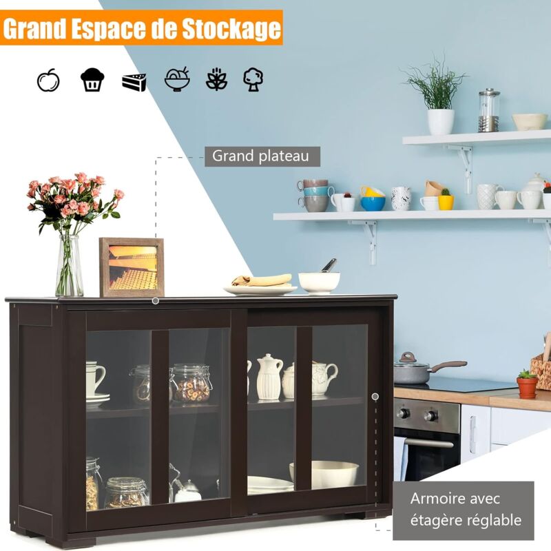 Costway buffet commode bas avec 2 etagères, tablette hauteur réglable,  vaisselier/bahut de cuisine avec porte coulissante, meuble de rangement en  mdf, 106,5 x 33 x 60 cm, noir - Conforama