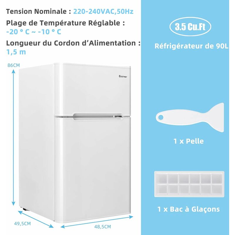 COSTWAY Réfrigérateur Congélateur 90 L(26L+64L) - Température de