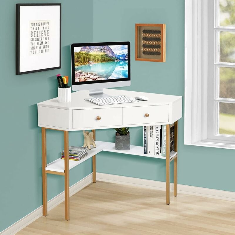 Bureau avec rangement et 2 tiroirs coiffeuse table d'ordinateur