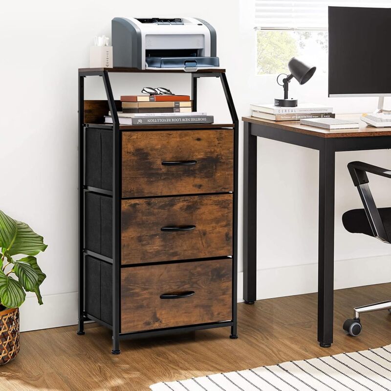 Armoire 3 Tiroirs Avec étagère Ouverte – Meuble Rangement Pour Chambre, Salon, Bureau | 40x50x76 Cm, Noir, En Bois D’ingénierie - 8