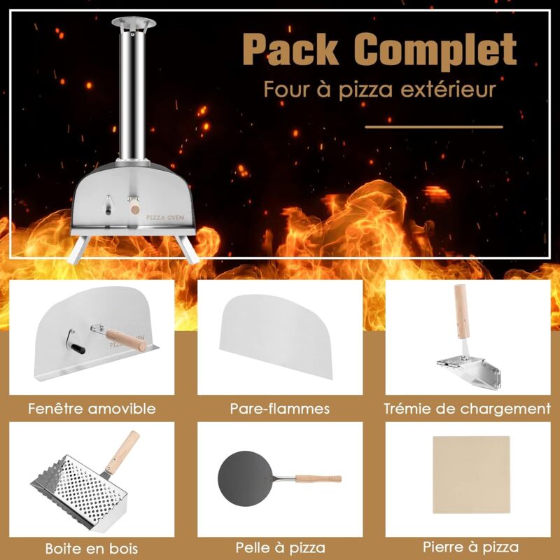 Four à Pizza Extérieur 2 étages COSTWAY - Pierre à Pizza Incluse, Portable Et étanche