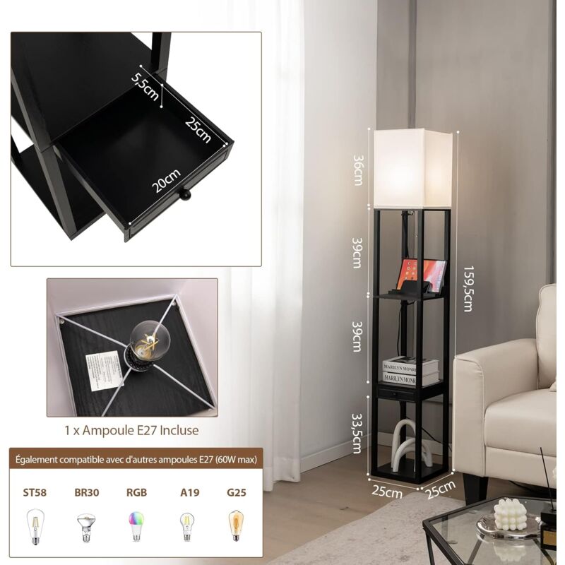 Lampadaire Sur Pied LED Salon Design,Moderne Noir Lampadaire Chambre avec  RGB et Télécommande,Luminosité Réglable Lampe sur P[O150] - Cdiscount  Bricolage