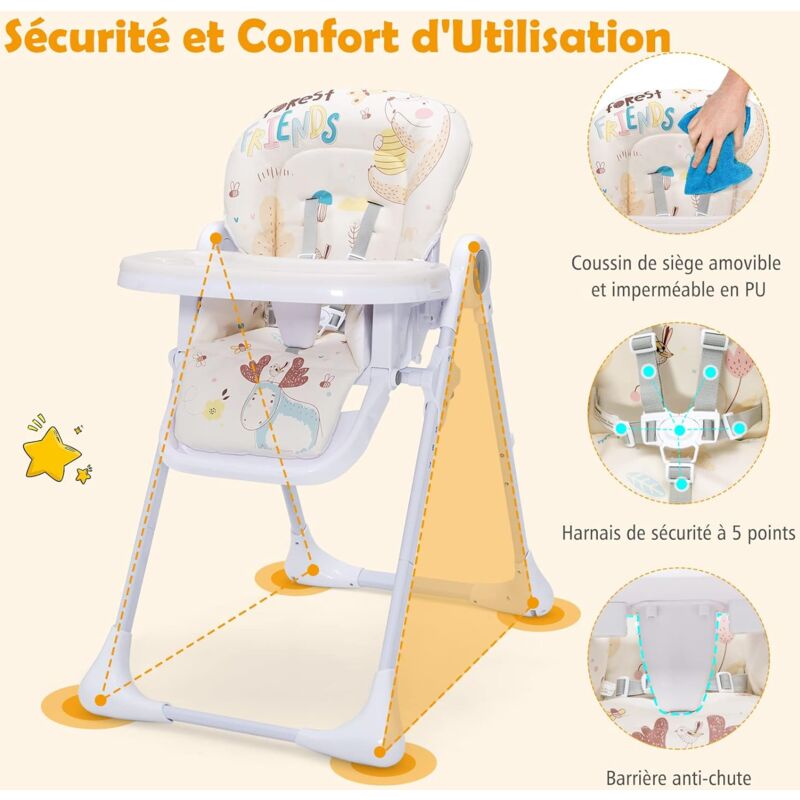 5 Le point le harnais de sécurité réglable en hauteur de siège pivotante  Chaise haute pour bébé en bois - Chine Chaise bébé, chaise haute pour bébé