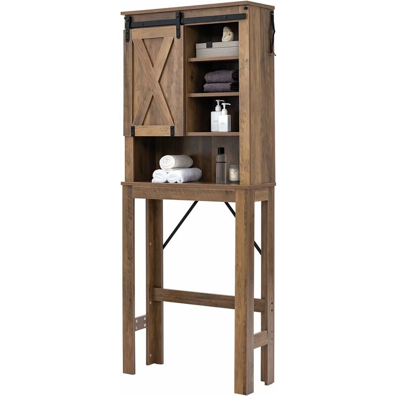 COSTWAY Meuble WC au-Dessus de Toilettes en Bois 3 Étagères, Meuble de