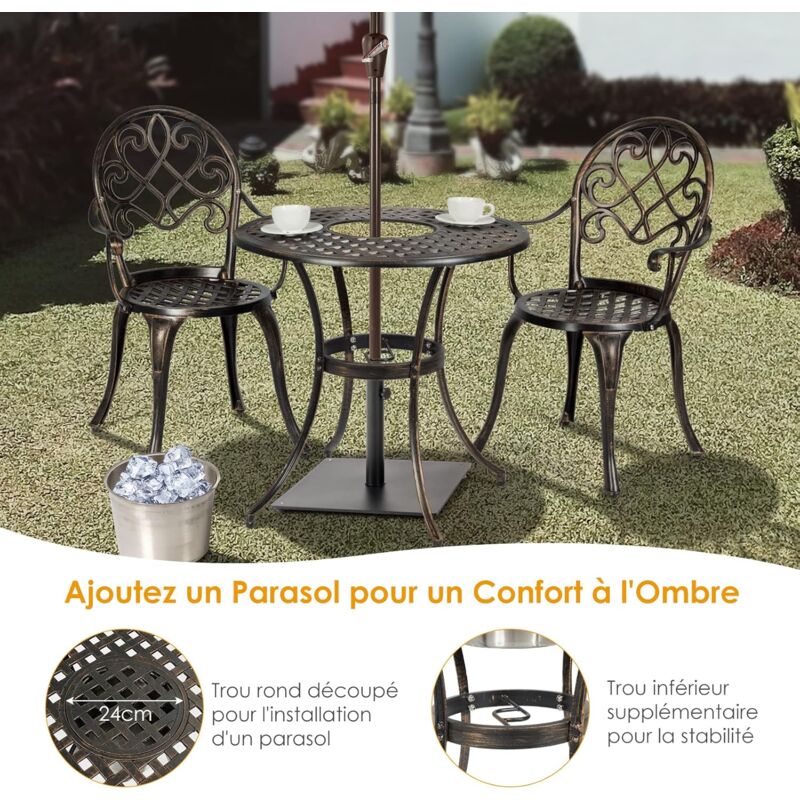 Ensemble Jardin 3 Pièces COSTWAY - 2 Fauteuils Et Table Basse En Aluminium, Siège Tissu Incurvé, Pour Terrasse Et Piscine