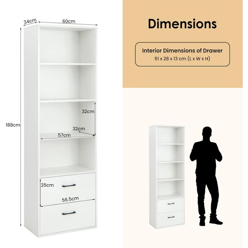 Bibliothèque/Étagère d'Angle avec Armoire et 4 Étagères Meuble d'Angle avec  Dispositif Anti-basculement et Pieds Réglables - Costway