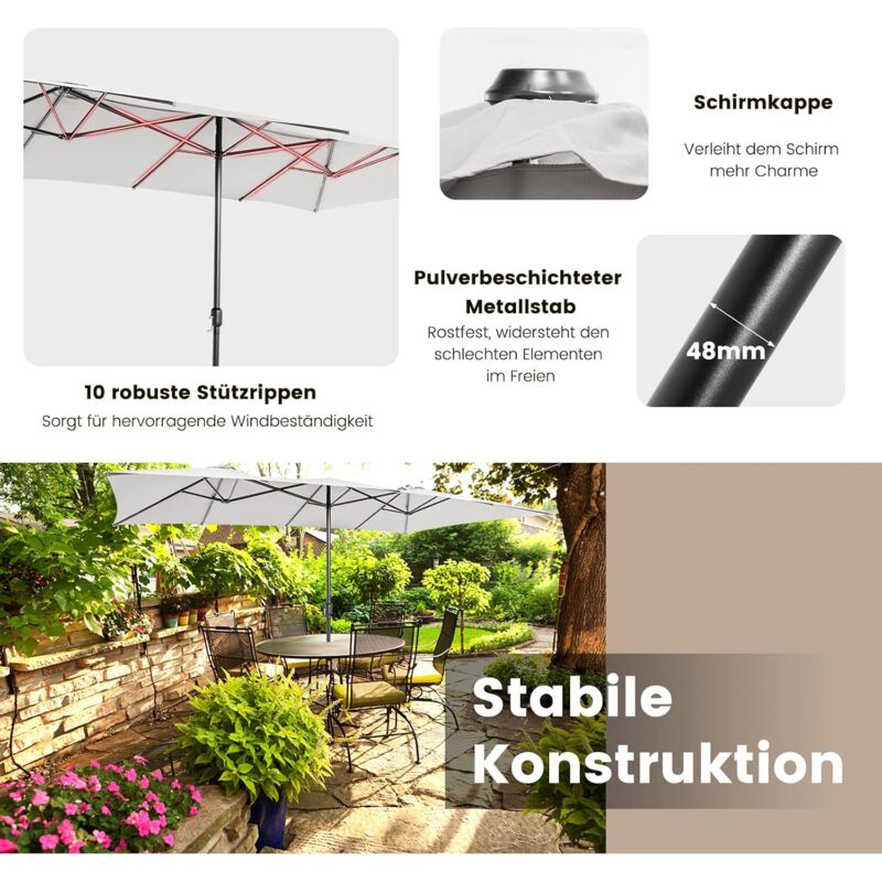 Costway Parasol De Jardin Déporté 3m Avec Manivelle Inclinable Pied En Croix 16 Baleines Fibre à
