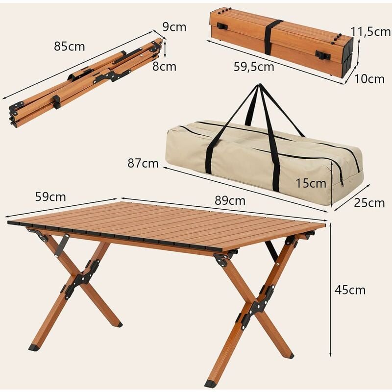 LANTUS Table de Camping Pliante en Bambou à Latte Enroulable, Table Pliante  Extérieure Charge Max 50kg avec Sac de Transport pour Barbecue Pique-Nique