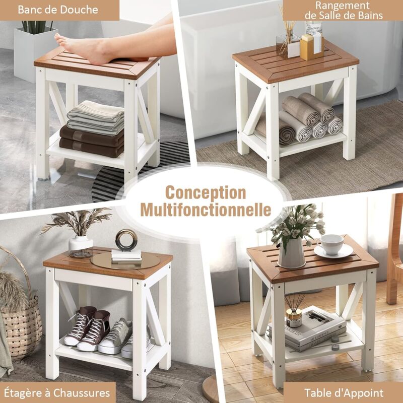 Banc Douche COSTWAY 2 Niveaux HDPE - Tabouret Salle De Bain Avec Poignée Et Support Douche, 150kg Blanc