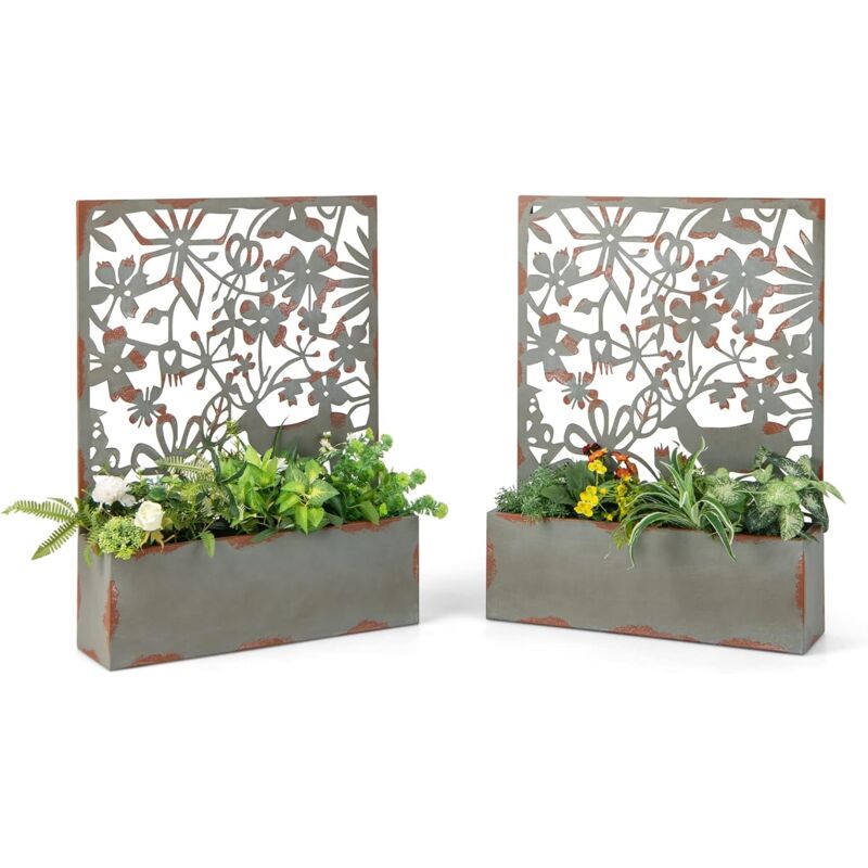 Jardinière Sur Pied Avec Treillis Métallique - 63x31x112 Cm - Bac Profond 30 Cm Pour Plantes Grimpantes - Pour Balcon, Terrasse Ou Jardin - Noir