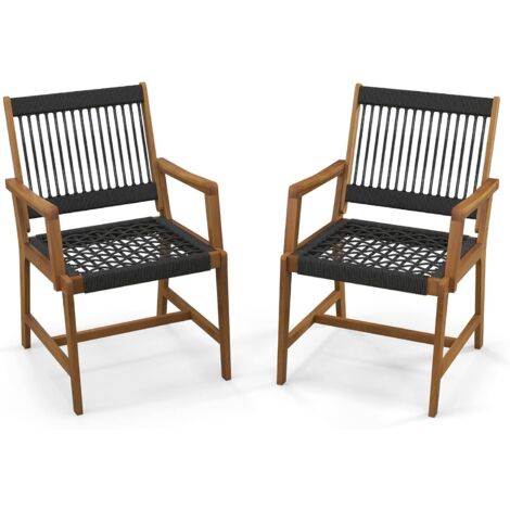 Costway – Chaises de jardin en bois d'acacia – Lot de 2 – Accoudoirs confortables – Charge 160 kg – Siège profond 48 cm – Pour terrasse et intérieur (1/5)