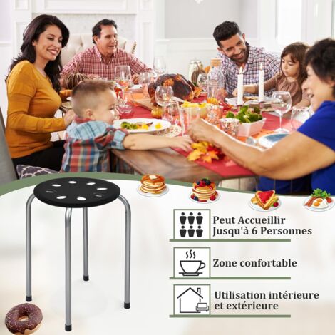 Lot De 6 Tabourets Empilables COSTWAY - Tabourets Ronds Métal Noir - Sièges Enfants Et Adultes 100kg
