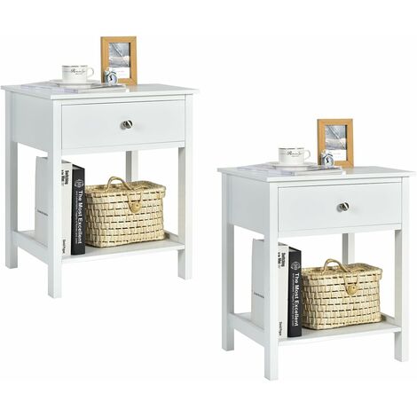 Costway – Table de chevet lot de 2 – MDF blanc – Dimensions 48 x 40 x 58 cm – Tiroir avec glissières lisses – Assemblage facile (1/5)