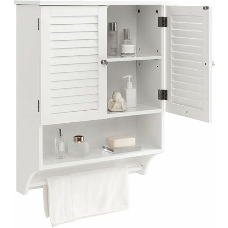 COSTWAY Meuble de Salle de Bain Armoire Murale avec 2 Portes Étagères Réglables et Porte-Serviettes, 60 x 22 x 75 cm, Blanc (1/5)