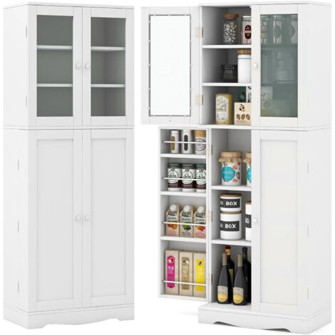 Costway – Meuble cuisine rangement blanc – Buffet 4 portes avec armoire vitrine en verre – 10 compartiments, 4 étagères – Dimensions 60 x 31,5 x 161,5 cm (1/5)