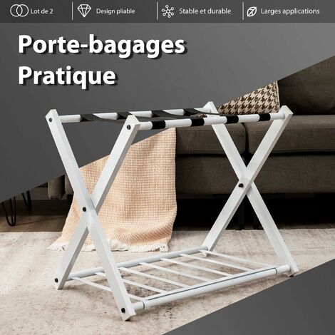 Relaxdays Porte-Bagages Pliant en Bambou, Rack pour Bagages : Valises &  Sacs de Voyage, HLP 53,5 x 58 x 36,5 cm, Blanc