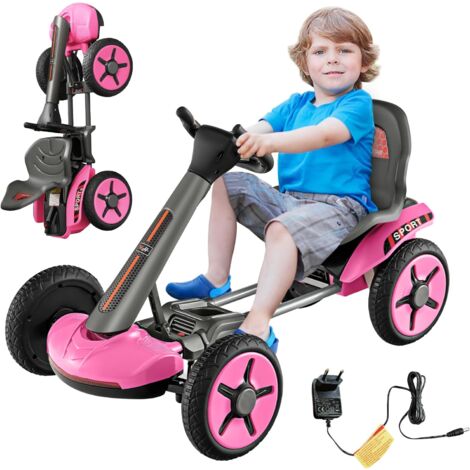 Kart à Pédale Enfant COSTWAY - 4 Roues EVA - Siège Réglable - Frein à Main - Pour 3-8 Ans (30kg Max)