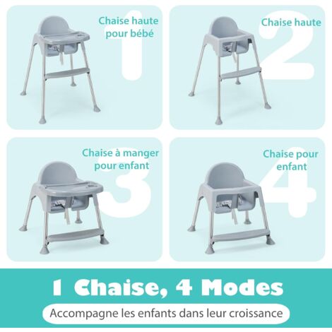 Chaise Haute Bébé 4 En 1 LEADZM – Convertible En Trotteur, Plateau Double, Réglable, Charge 15kg, Pour Bébés 6 Mois+.