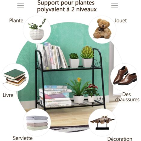 Support De Plantes 4 Niveaux Métal - Étagères Réglables - Pliable - 60x25x100cm - Noir - Pour Intérieur/Extérieur