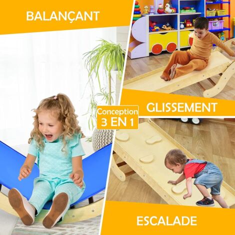 COSTWAY 4 en 1 Triangle d'escalade Montessori Enfant avec Toboggan, Echelle d'escalade en Bois avec Filet, Inclinaison Réglable, Intérieur, Charge 50kg pour Enfants de 1 an