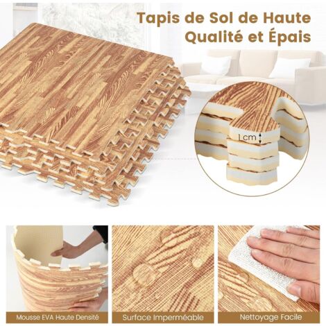 LEDANDER Tapis carré en mousse pelucheuse de 12 pièces avec bordure, dalles de moquette emboîtables, 30*30cm, moquette douce, couleur camel. | Leroy Merlin