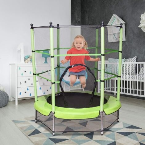 COSTWAY Trampoline Ø 140 cm,Filet de Protection,Echelle,Rond,Vert