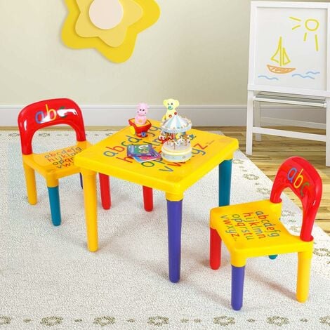 COSTWAY Table et Chaises pour Enfant en Plastique DIY ABC Alphabet Imprimé  Table de Salle avec