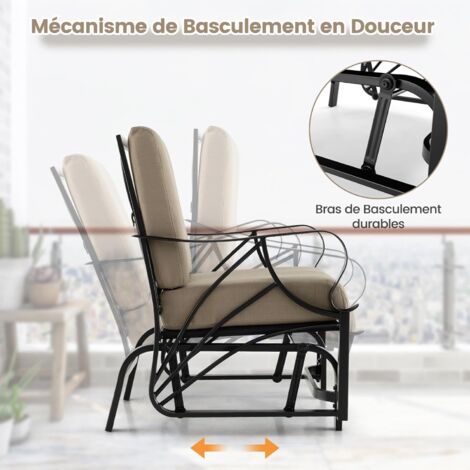 COSTWAY Fauteuil à Bascule Double Pour 2 Personnes - Cadre Métal, Coussin Épais 20cm Amovible - Capacité 320 Kg - Gris - Pour Salon, Balcon, Chambre