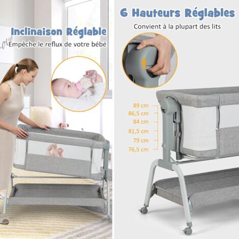 COSTWAY Lit Cododo Bébé 4-en-1 Avec Matelas Et Filet Anti-Moustiques - Gris | Lit Bébé Évolutif 6 Hauteurs Réglables, Inclinable, Roulettes Freinées, Idéal 0-6 Mois