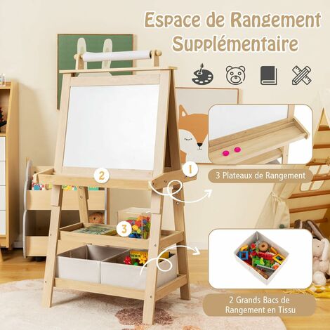 Tableau Enfants 3 En 1 COSTWAY - Chevalet Double Face Avec Rouleau Papier Et Rangement